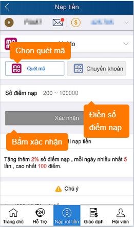 5 cách nạp tiền vào ví MoMo tại Thabet88.VIP