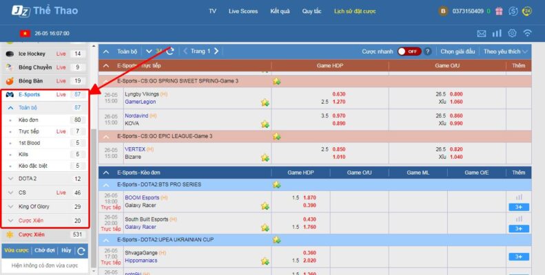 5 kèo chơi cá cược Esports