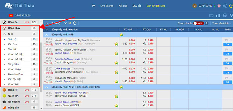 các loại kèo cá cược bóng chày online tại thabet