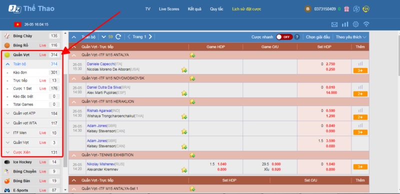Cách chơi cá cược quần vợt tại nhà cái Thabet