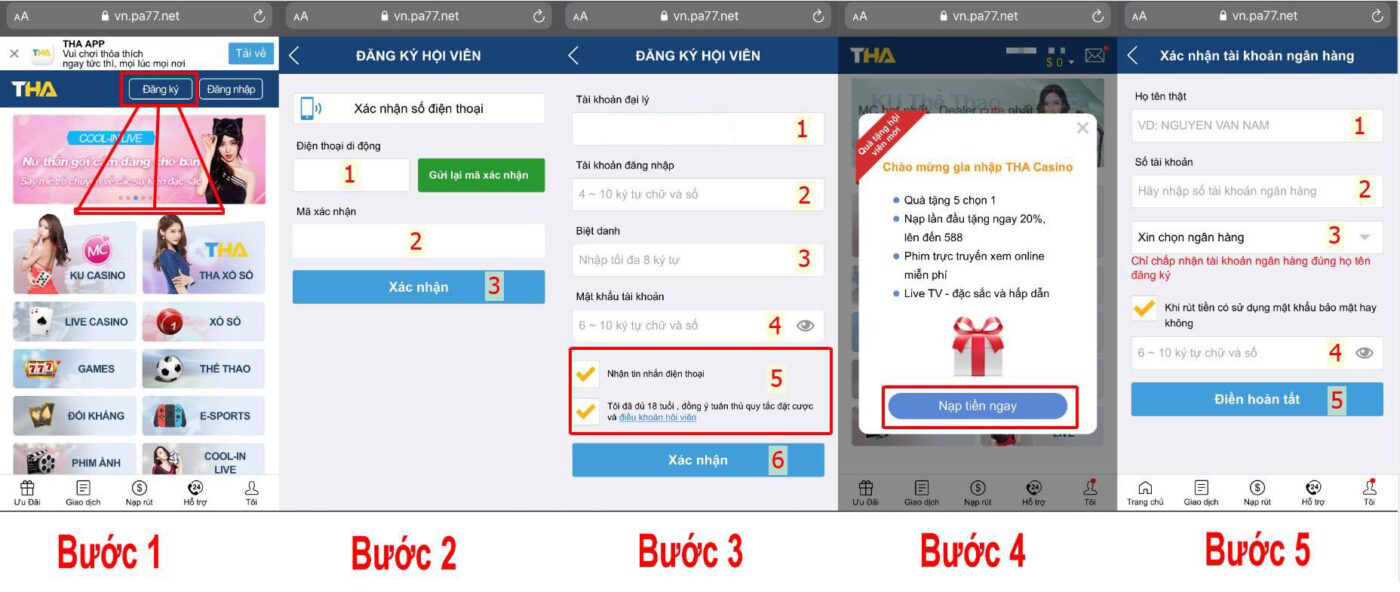 Các bước đăng ký tài khoản thabet trên mobile