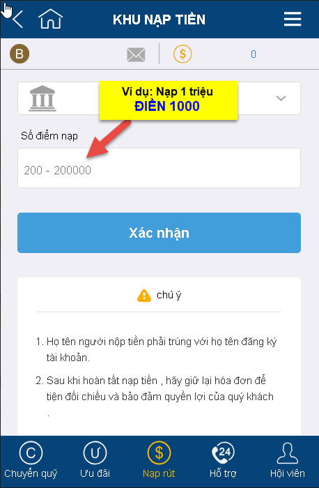 hướng dẫn nạp tiền thabet