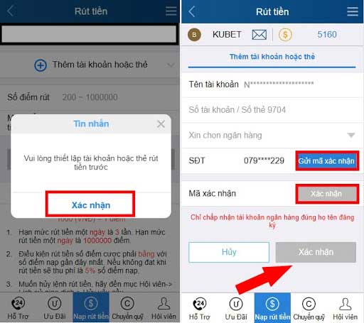 rút tiền trên tài khoản thabet