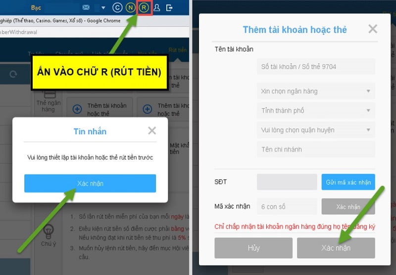 rút tiền trên tài khoản thabet