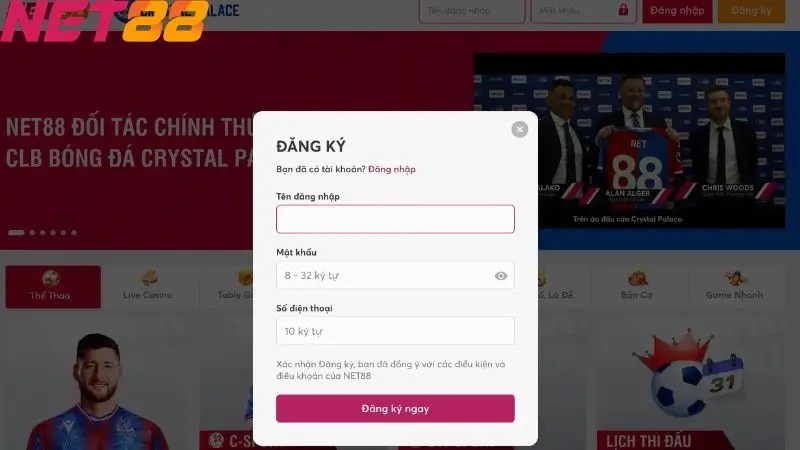 Form đăng ký tài khoản Net88 Form đăng ký tài khoản Net88